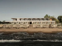 Dexamenes Seaside Hotel Extension by K-Studio seen from the sea along the Kourouta beach