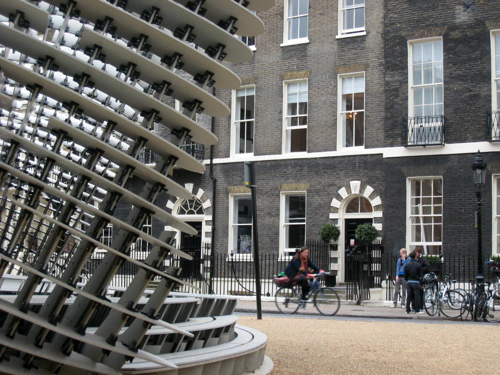 Student built DRL10 Pavilion in front of the Architectural Association School of Architecture on Bedford Square, London