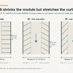 Angled parking dimensions: 90, 60 and 45 degree modules of 60 ft, 51 ft 6 in and 47 ft drawn to one scale