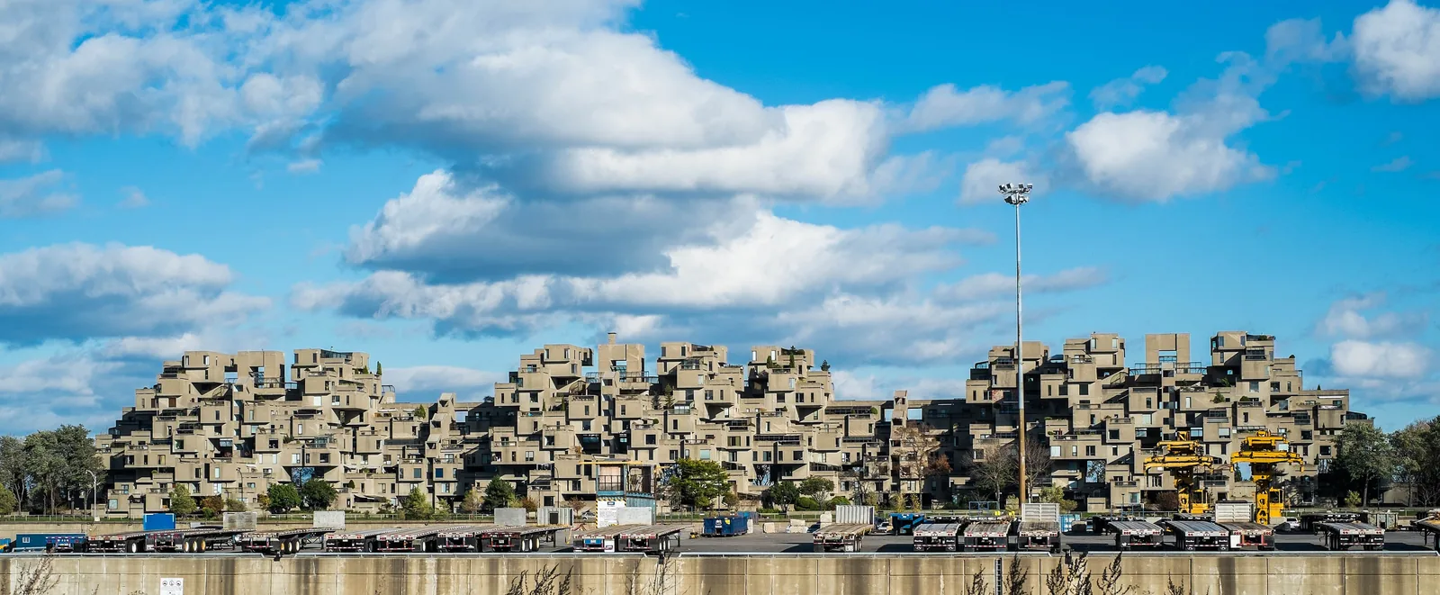 Habitat 67 in Montreal, stacked precast concrete modules by Moshe Safdie with a garden terrace on the roof of the unit below