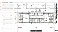 Autodesk Compliance review panel listing critical, major and minor issues beside a marked-up architectural floor plan