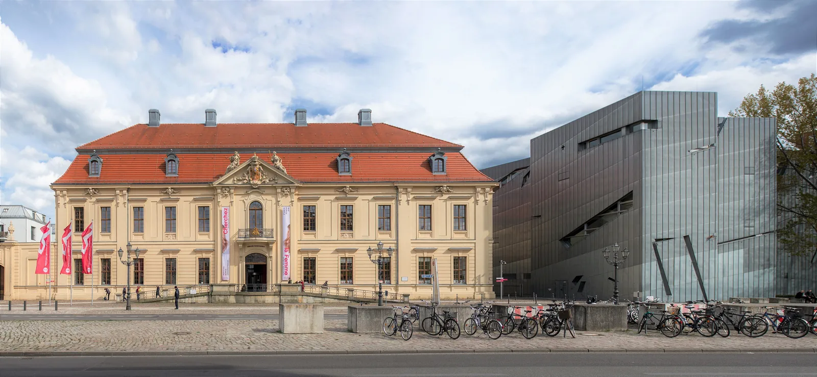 Jewish Museum Berlin: the baroque Old Building beside Libeskind's zinc extension, entered only through the old one