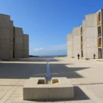 Liminal space at the Salk Institute: Louis Kahn's travertine courtyard and water channel running toward the Pacific