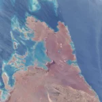 The Line construction corridor on the Red Sea coast of NEOM, photographed from the International Space Station