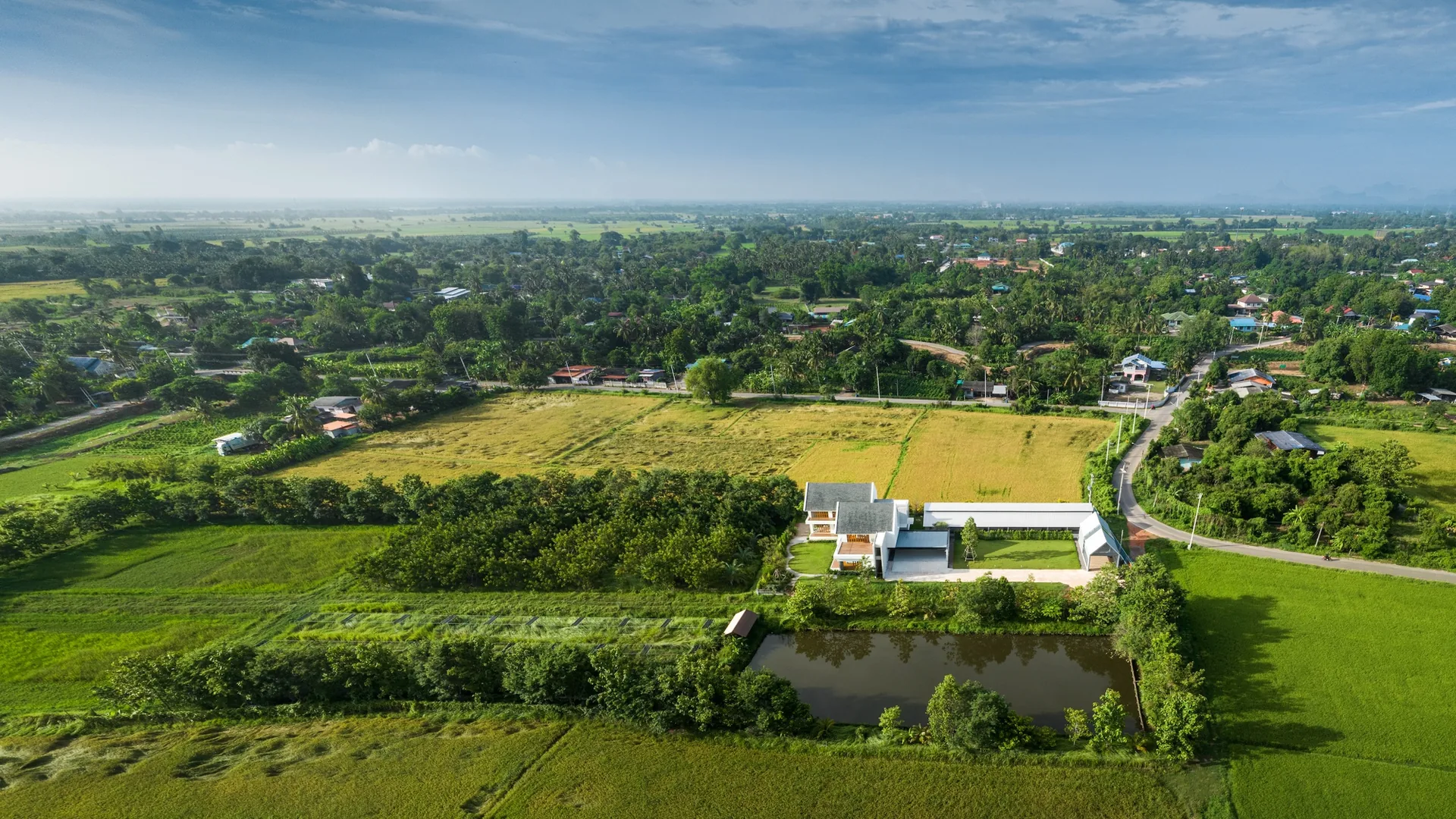 PIN'N PAN House among the rice fields of Ratchaburi from the air