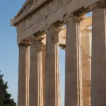 The Parthenon on the Acropolis in Athens seen from the east with its Doric columns in sunlight