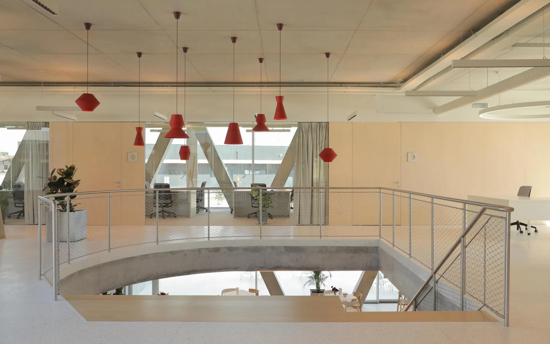 Looking across the atrium void inside Production and Office Building Dubrovcan