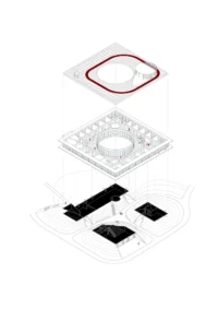 Exploded axonometric of Production and Office Building Dubrovcan by MVA