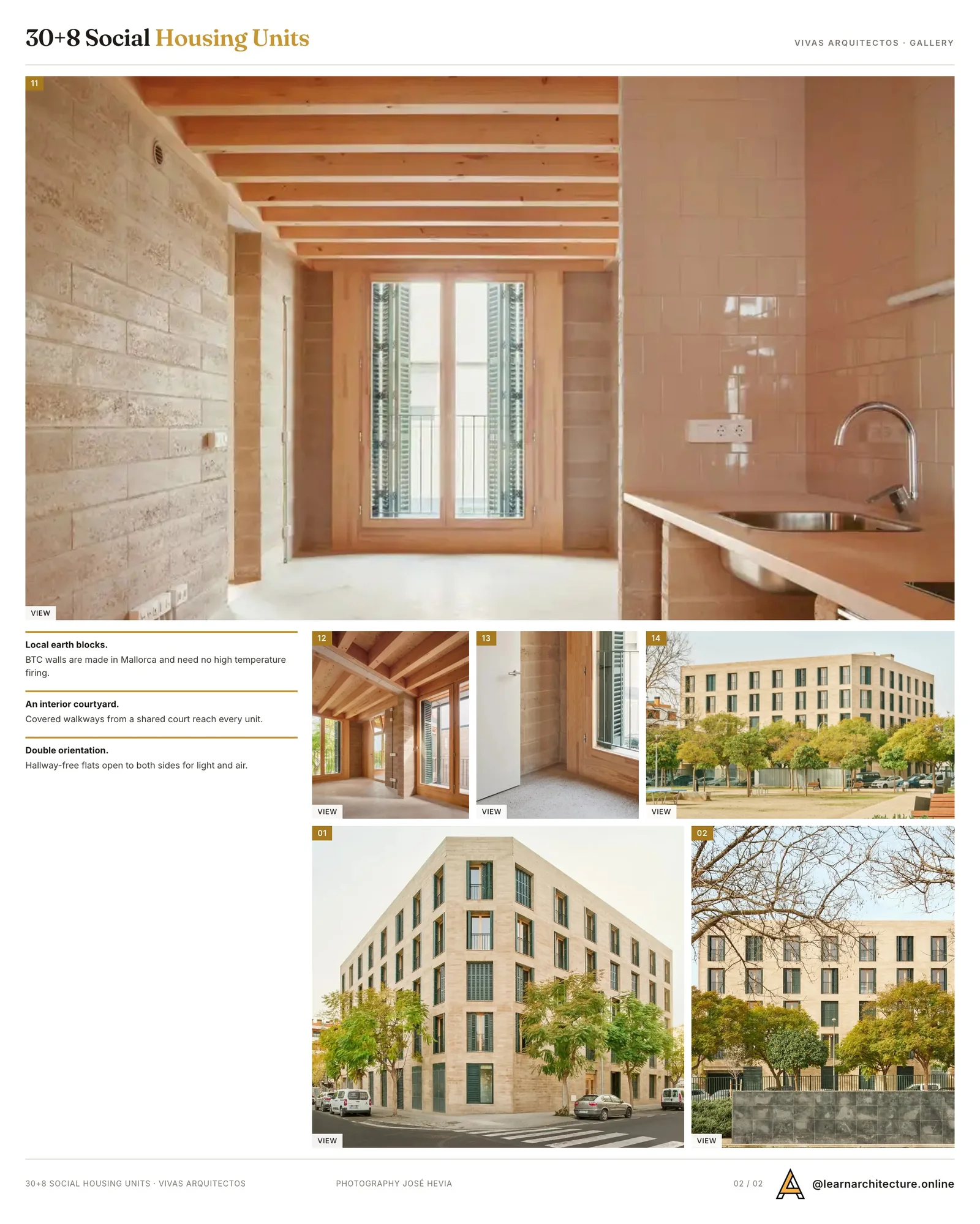 Second presentation board sheet for 30+8 Social Housing Units on Josep Togores Street by Vivas Arquitectos, laying out the project drawings and images on one page