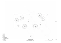 Ground floor plan with the cylinders and swings under the rectangular roof plane, Seaside Swing Installation by XBTW OFFICE