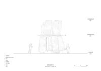 Elevation drawing of the cylinders and roof plate with a human figure for scale, Seaside Swing Installation by XBTW OFFICE