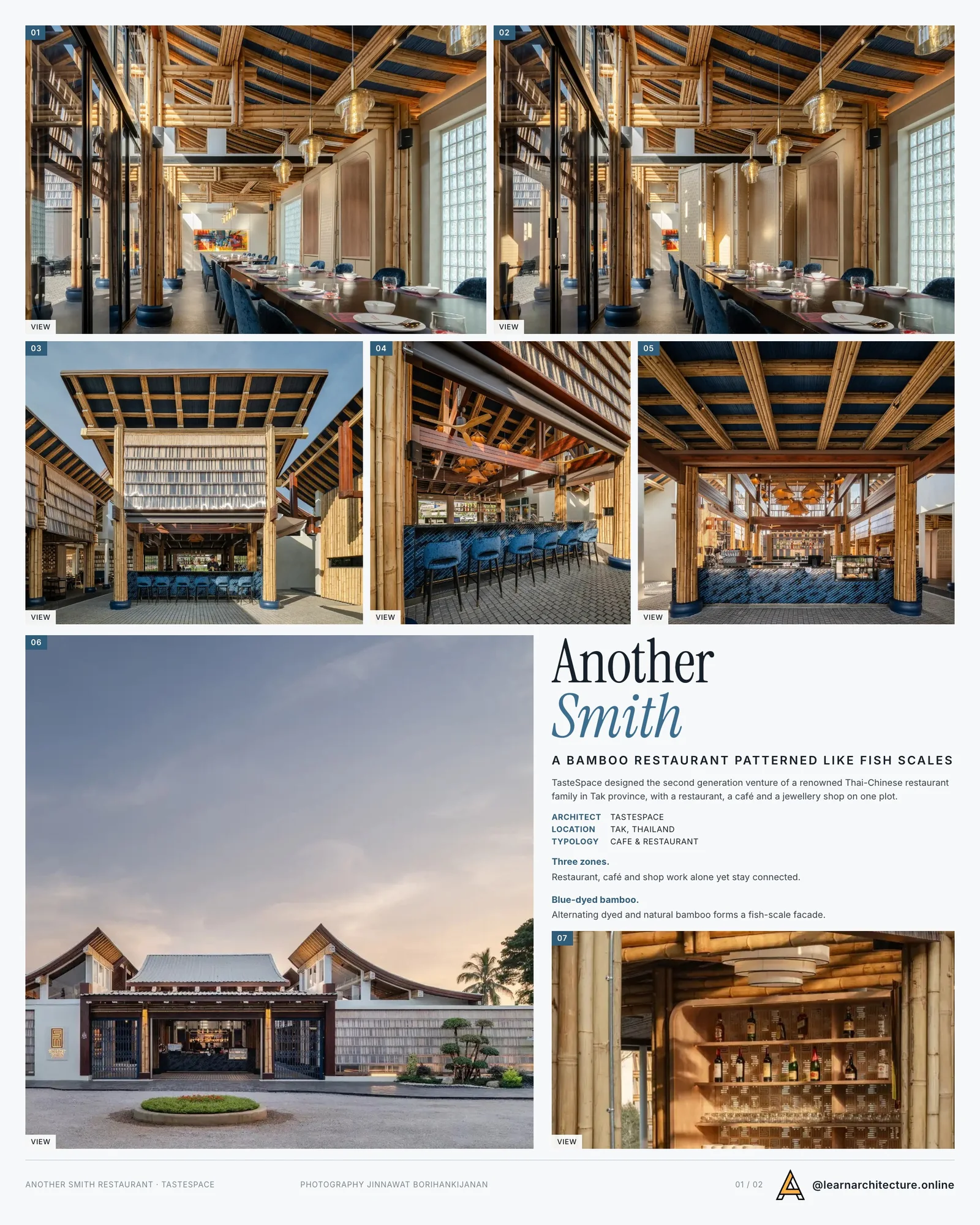 Presentation board cover for Another Smith Restaurant by TasteSpace, with the lead image, project summary and a grid of photographs and drawings