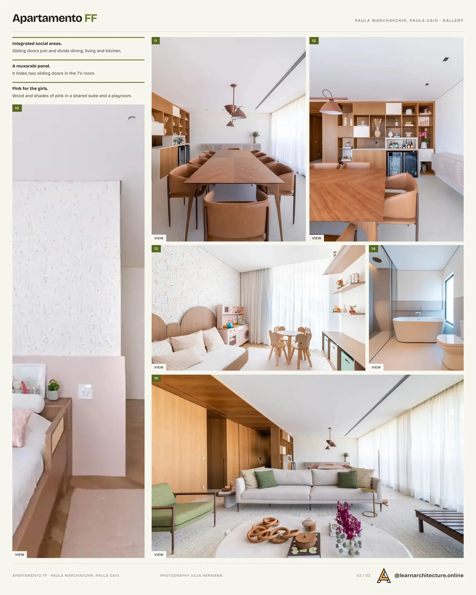 Second presentation board sheet for Apartamento FF in São Paulo, laying out the project drawings and images on one page