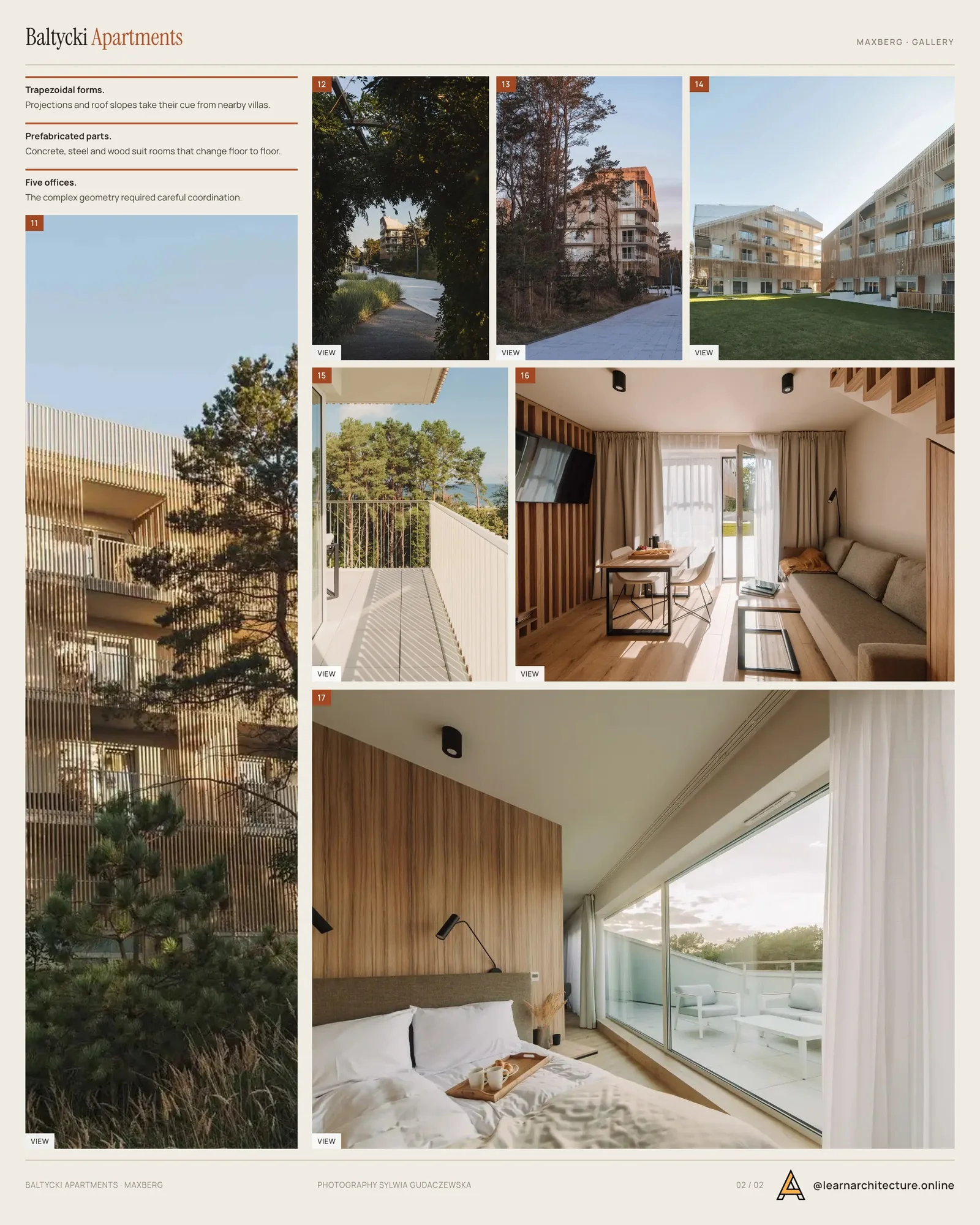Second presentation board sheet for Baltycki Apartments by Maxberg, laying out the project drawings and images on one page