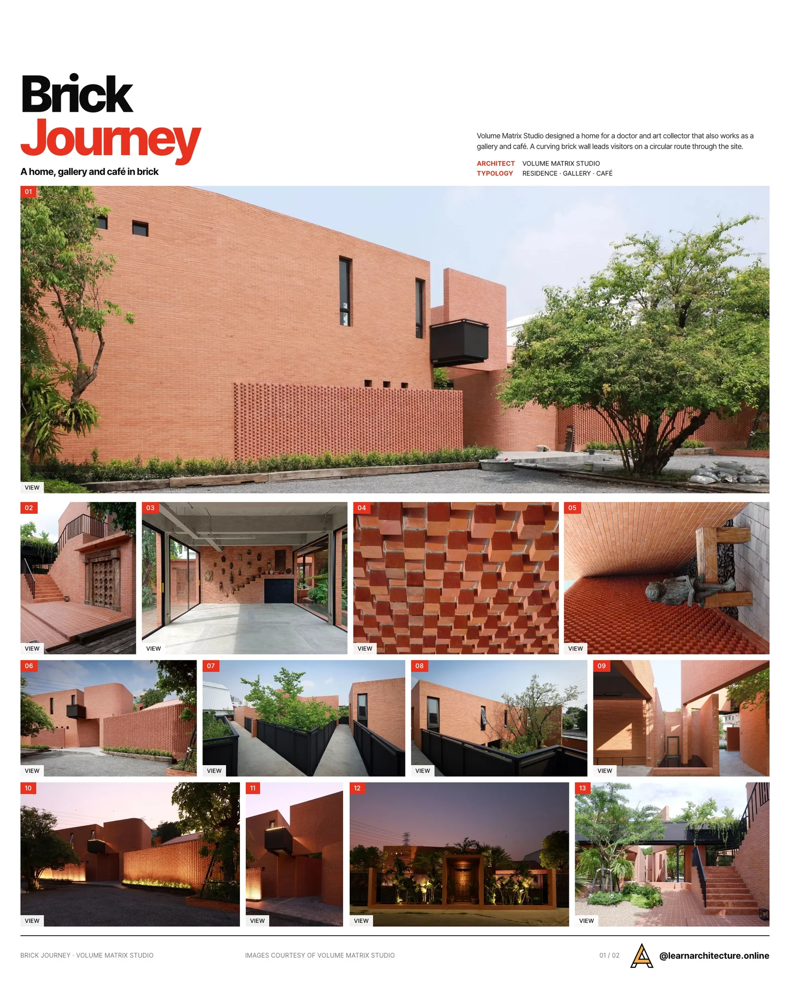 Presentation board cover for Brick Journey by Volume Matrix Studio, with the lead image, project summary and a grid of photographs and drawings