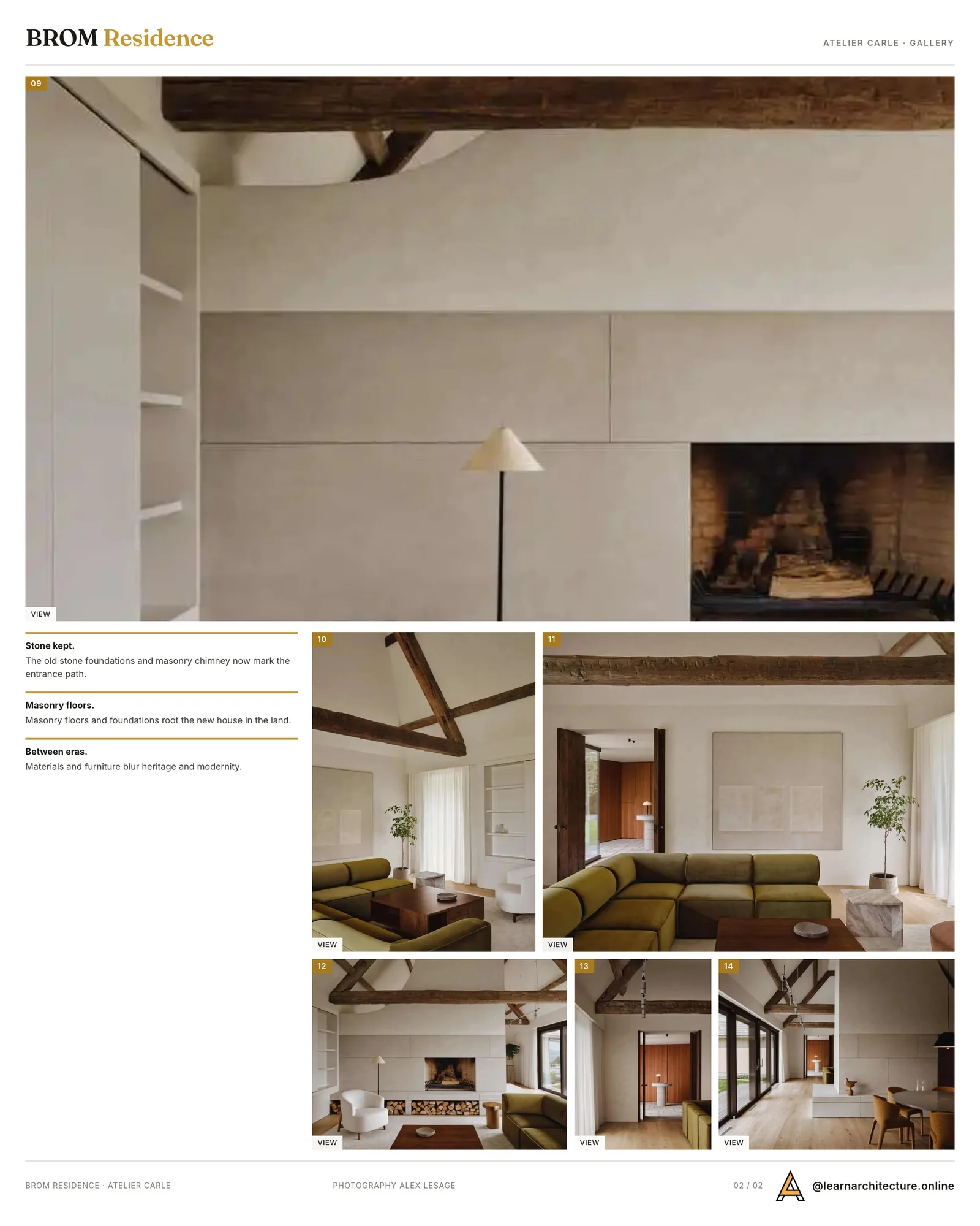 Second presentation board sheet for BROM Residence by Atelier Carle, laying out the project drawings and images on one page