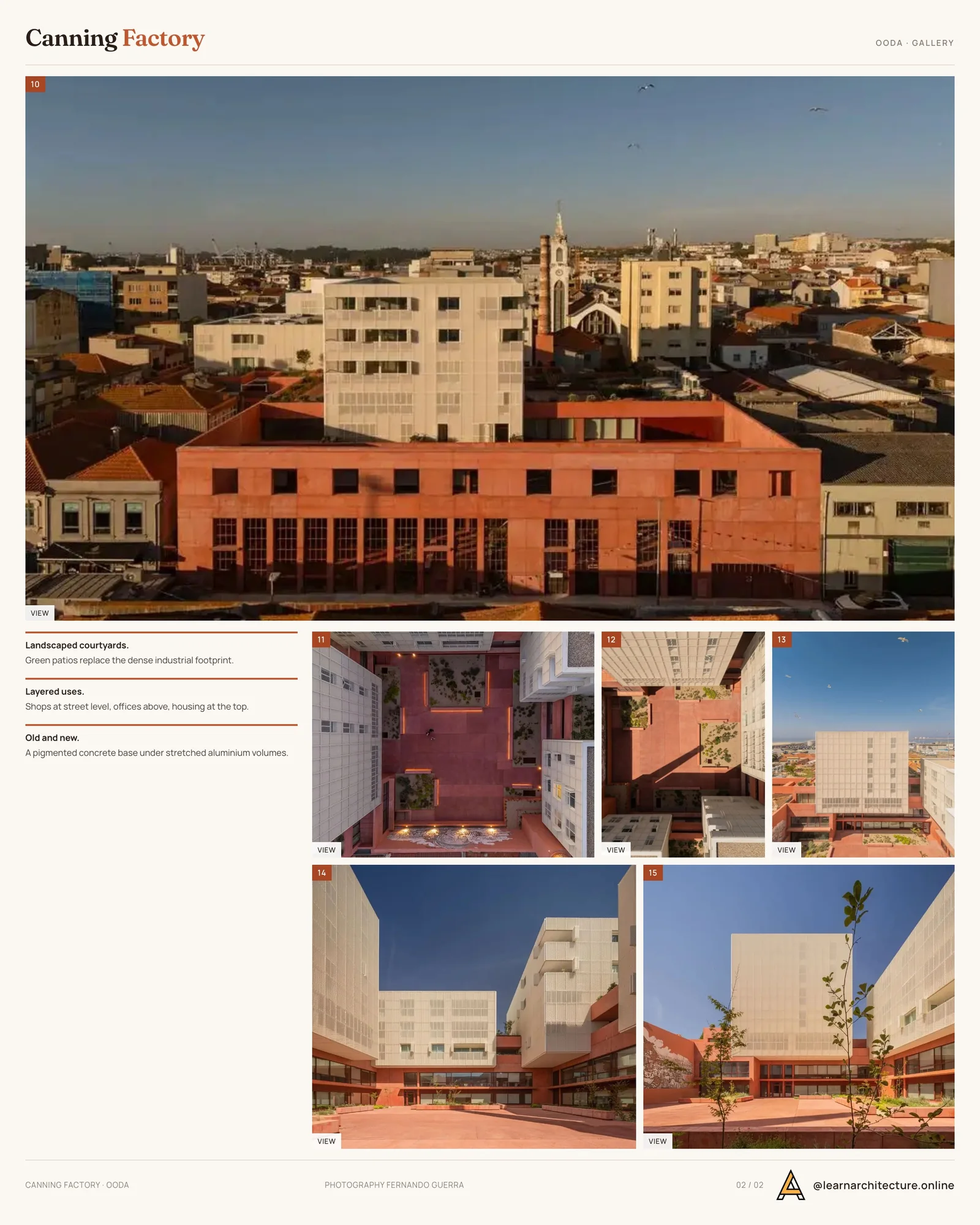 Second presentation board sheet for Canning Factory by OODA, laying out the project drawings and images on one page