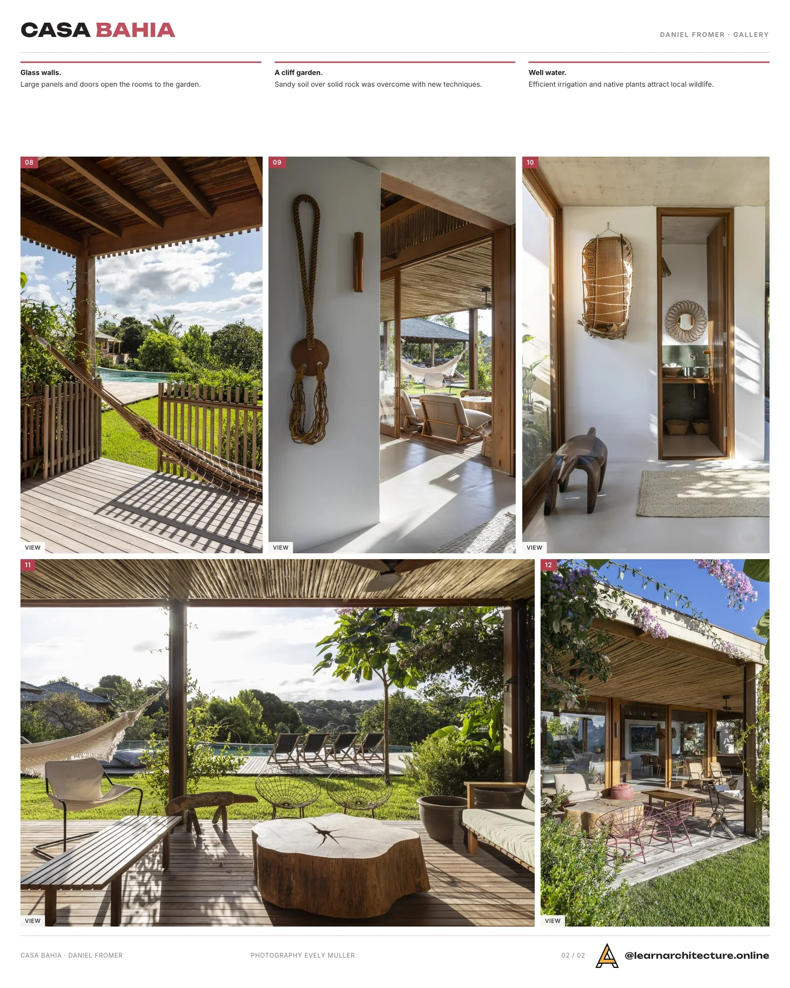 Second presentation board sheet for Casa Bahia in Trancoso, Brazil, laying out the project drawings and images on one page