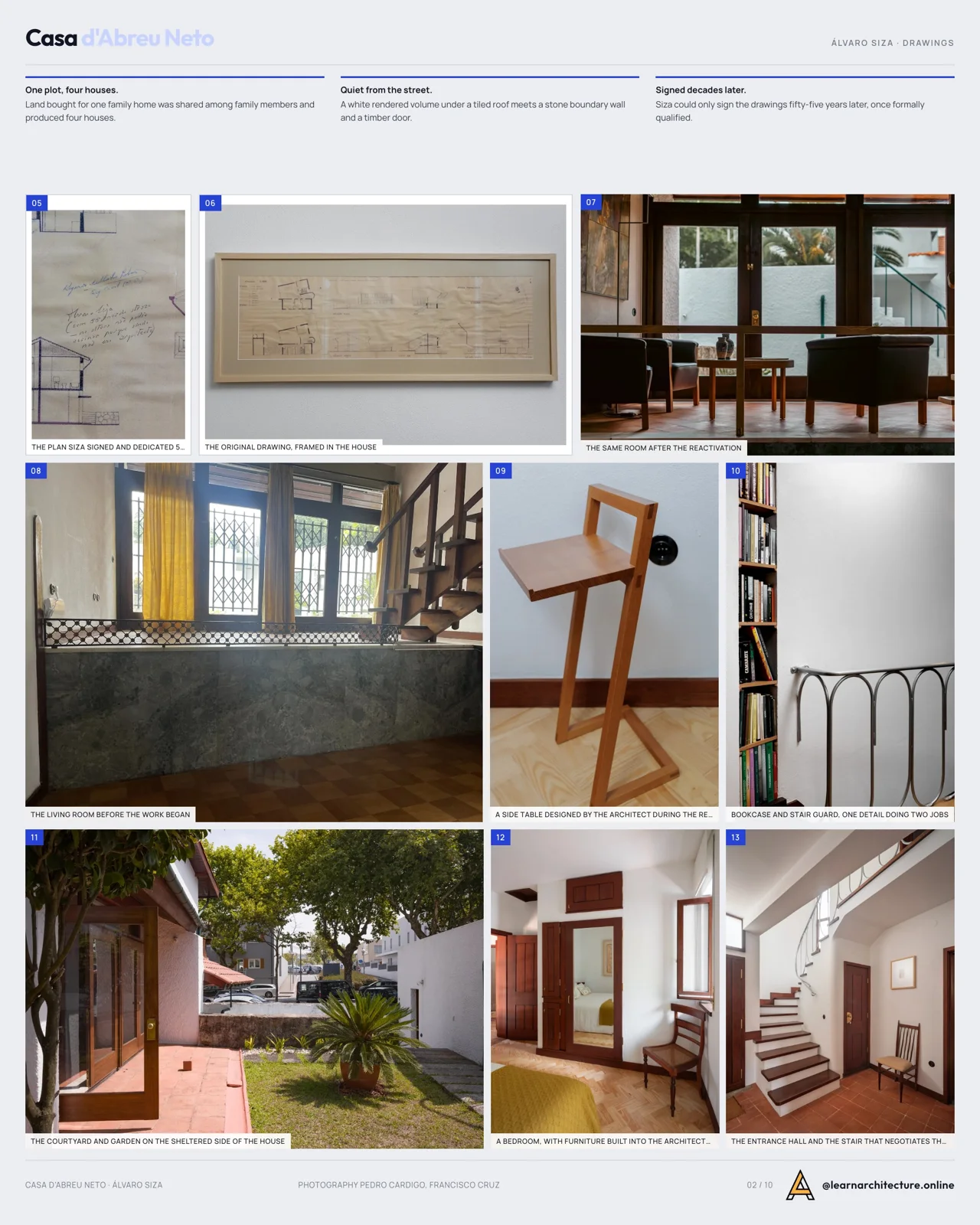 Presentation board page with interior photos and a hand drawing of the traditional house