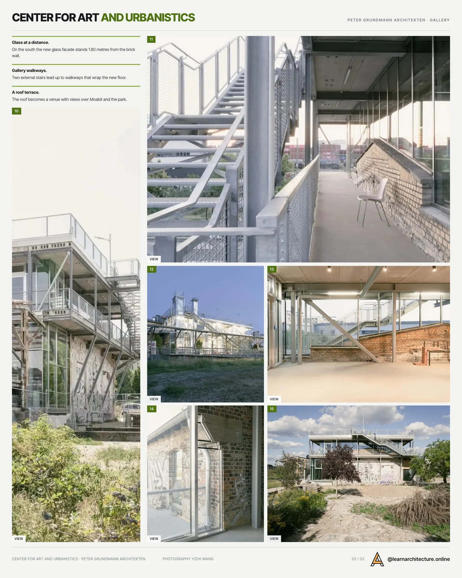 Second presentation board sheet for Center for Art and Urbanistics by Peter Grundmann Architekten, laying out the project drawings and images on one page