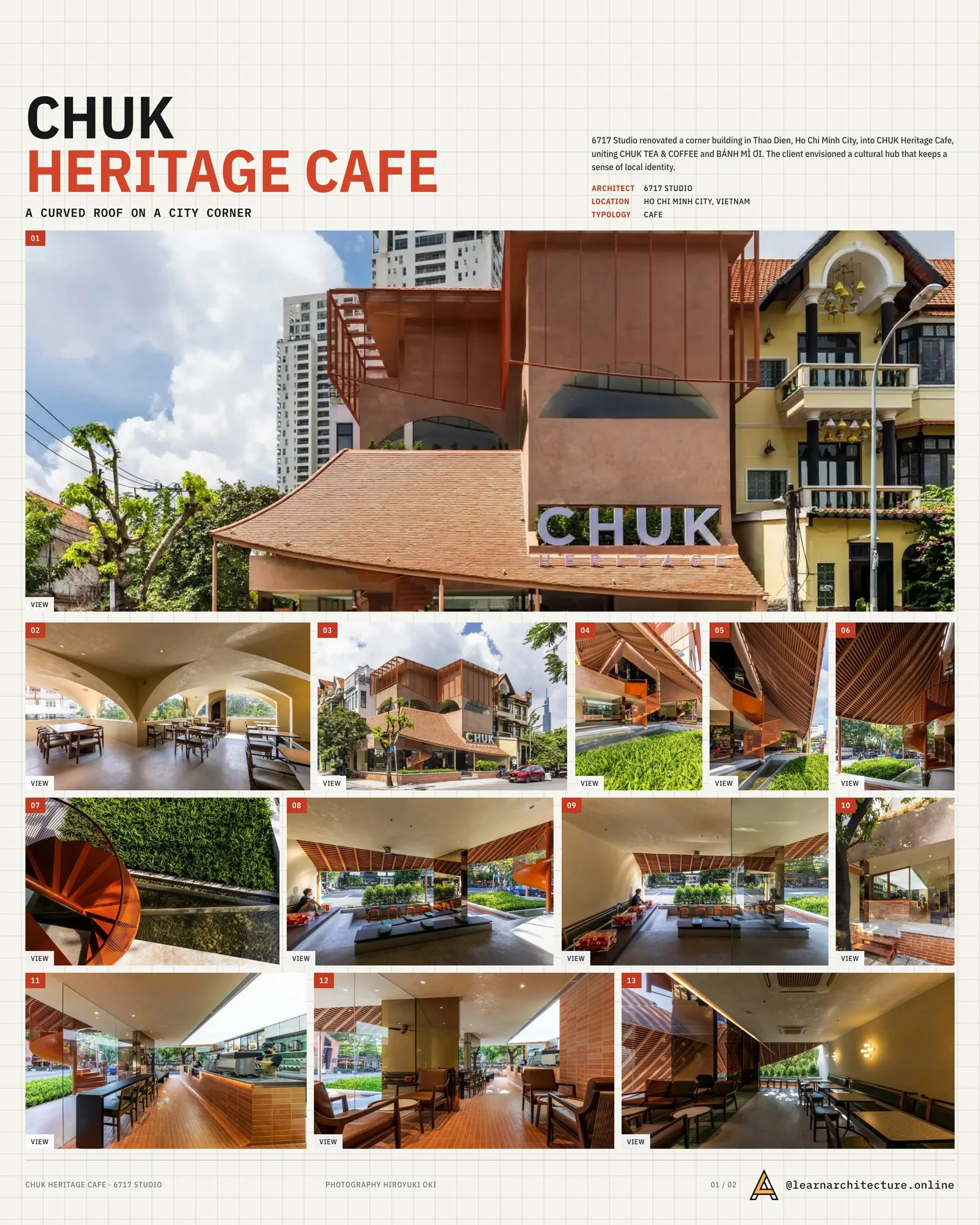 Presentation board cover for CHUK Heritage Cafe by 6717 Studio, with the lead image, project summary and a grid of photographs and drawings