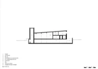 Section through the hose drying tower, the vehicle hall and the two storey crew wing under the sloping roof, Civil Protection Centre by Roland Baldi Architects