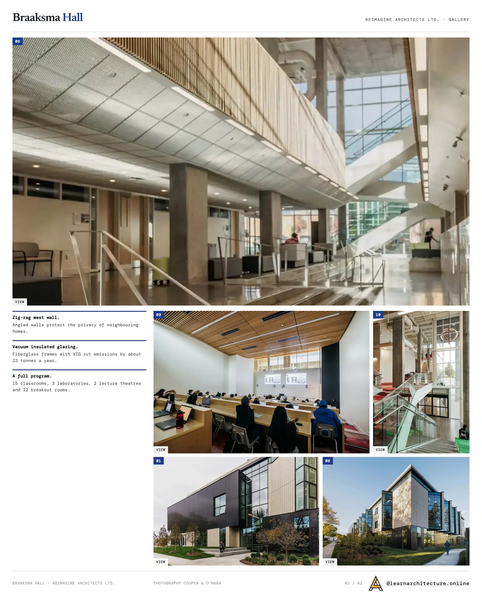 Second presentation board sheet for Concordia University of Edmonton Braaksma Hall by Reimagine Architects Ltd., laying out the project drawings and images on one page
