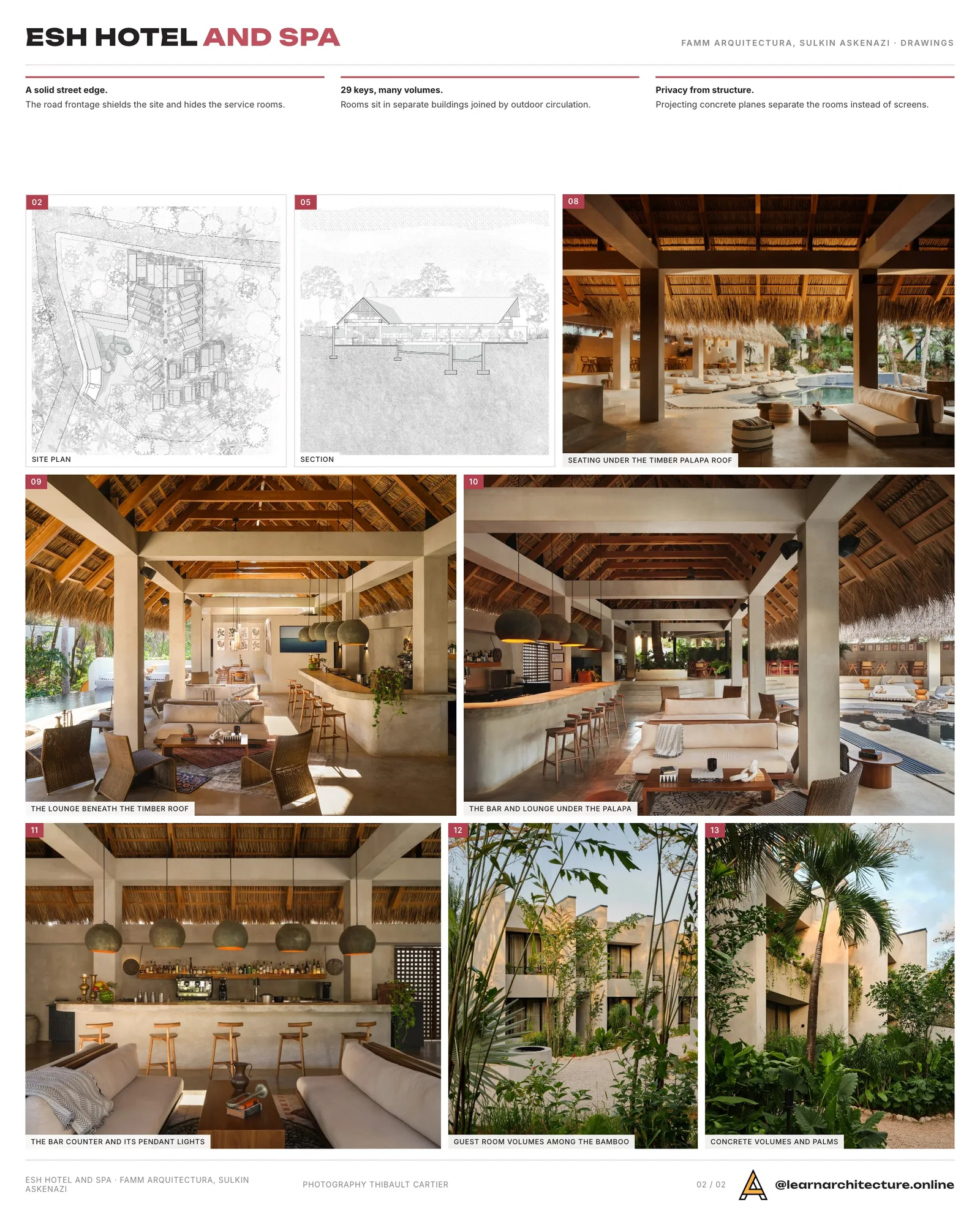 Second presentation board sheet for Esh Hotel and Spa by FAMM Arquitectura and Sulkin Askenazi, laying out the project drawings and images on one page