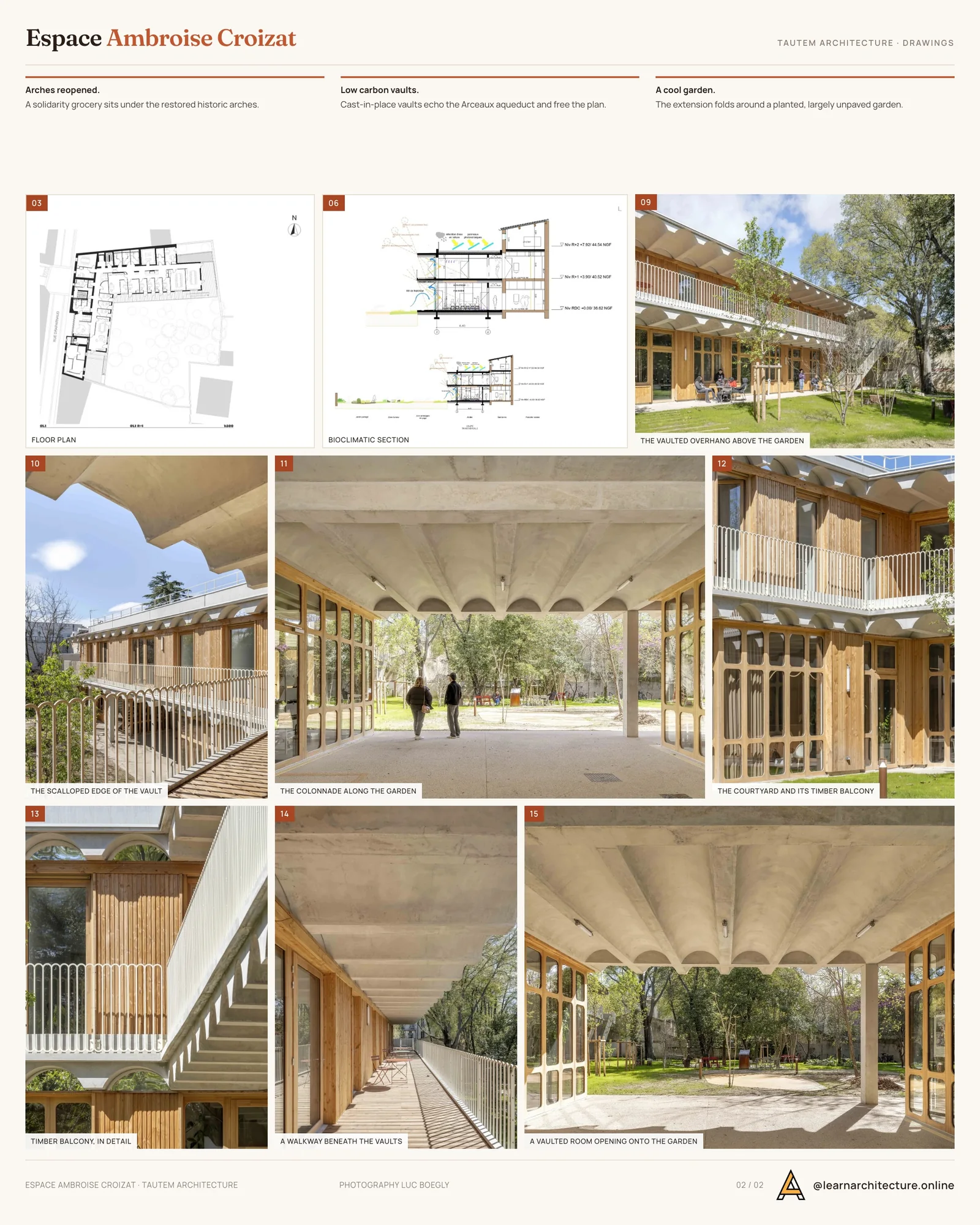 Second presentation board sheet for Espace Ambroise Croizat by TAUTEM Architecture, laying out the project drawings and images on one page