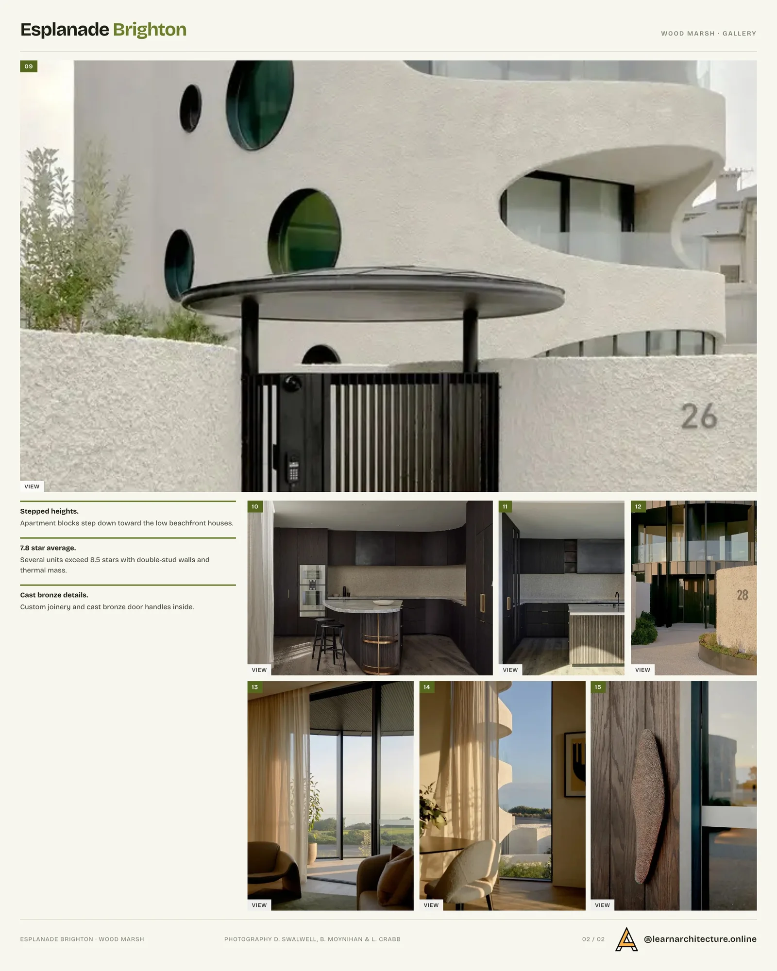 Second presentation board sheet for Esplanade Brighton Apartment by Wood Marsh, laying out the project drawings and images on one page