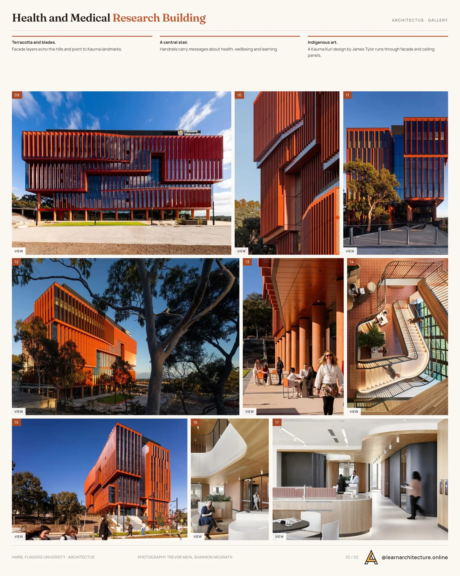 Second presentation board sheet for Health and Medical Research Building by Architectus, laying out the project drawings and images on one page