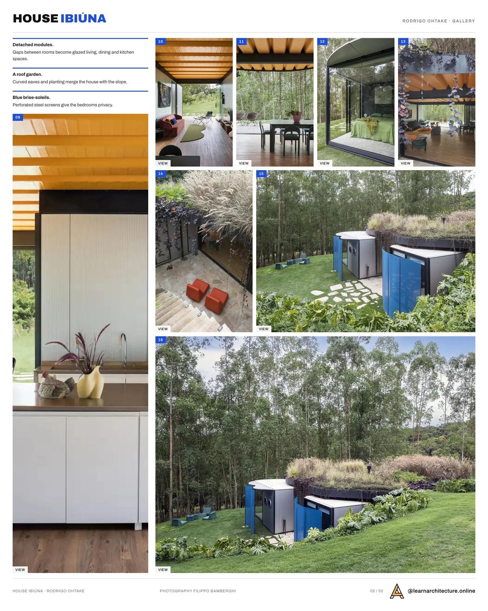 Second presentation board sheet for House Ibiúna by Rodrigo Ohtake Arquitetura e Design, laying out the project drawings and images on one page