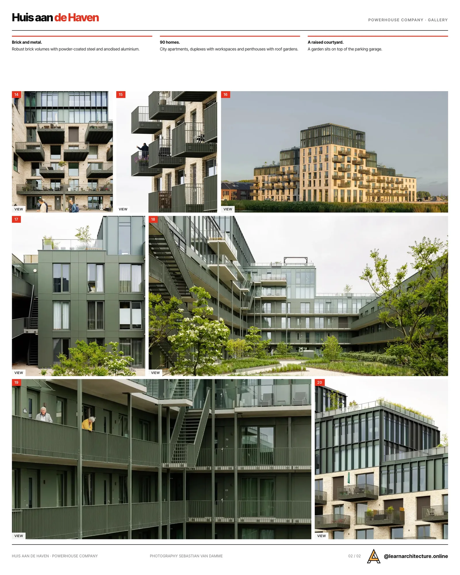 Second presentation board sheet for Huis aan de Haven by Powerhouse Company, laying out the project drawings and images on one page