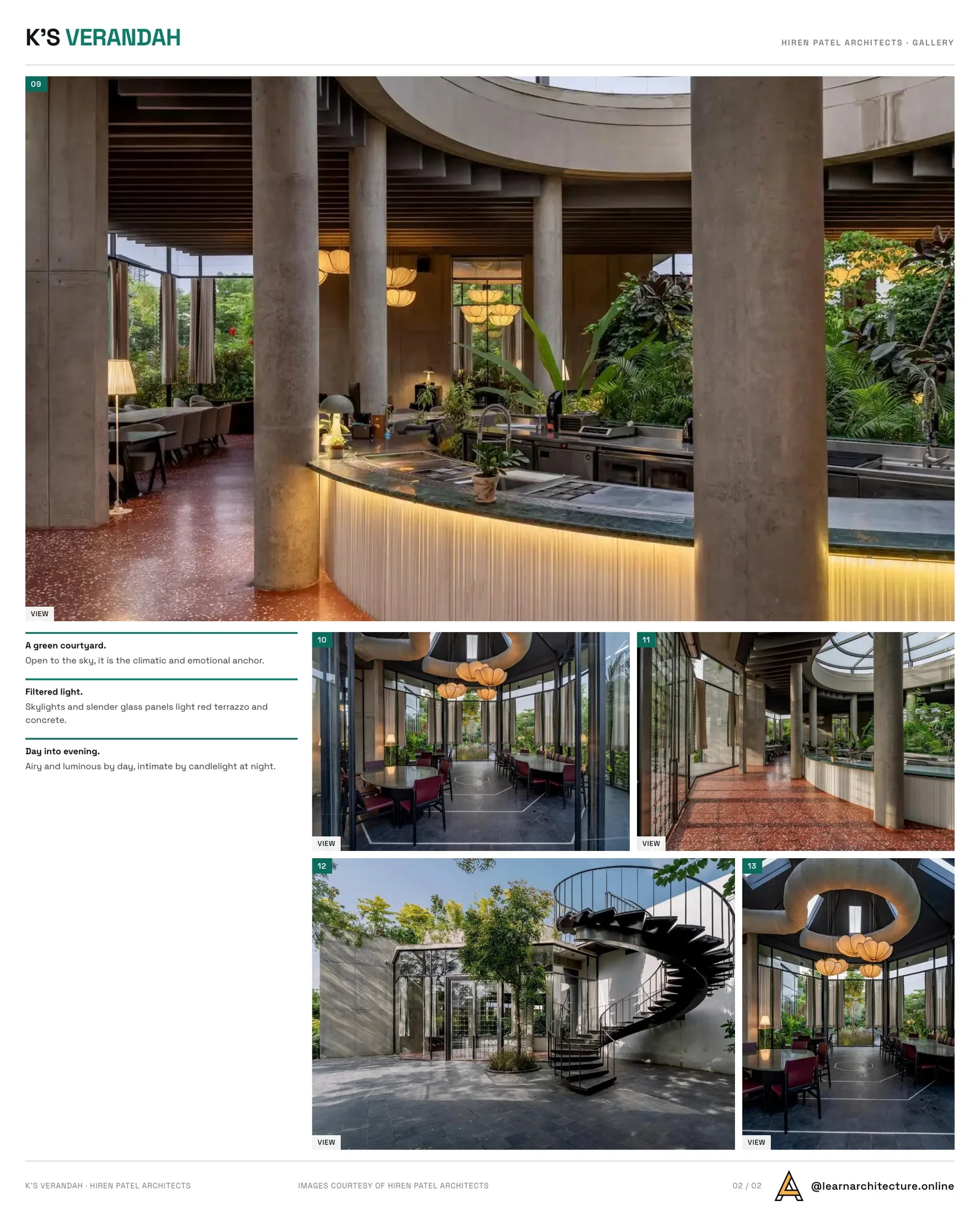 Second presentation board sheet for K's Verandah by Hiren Patel Architects + Design, laying out the project drawings and images on one page
