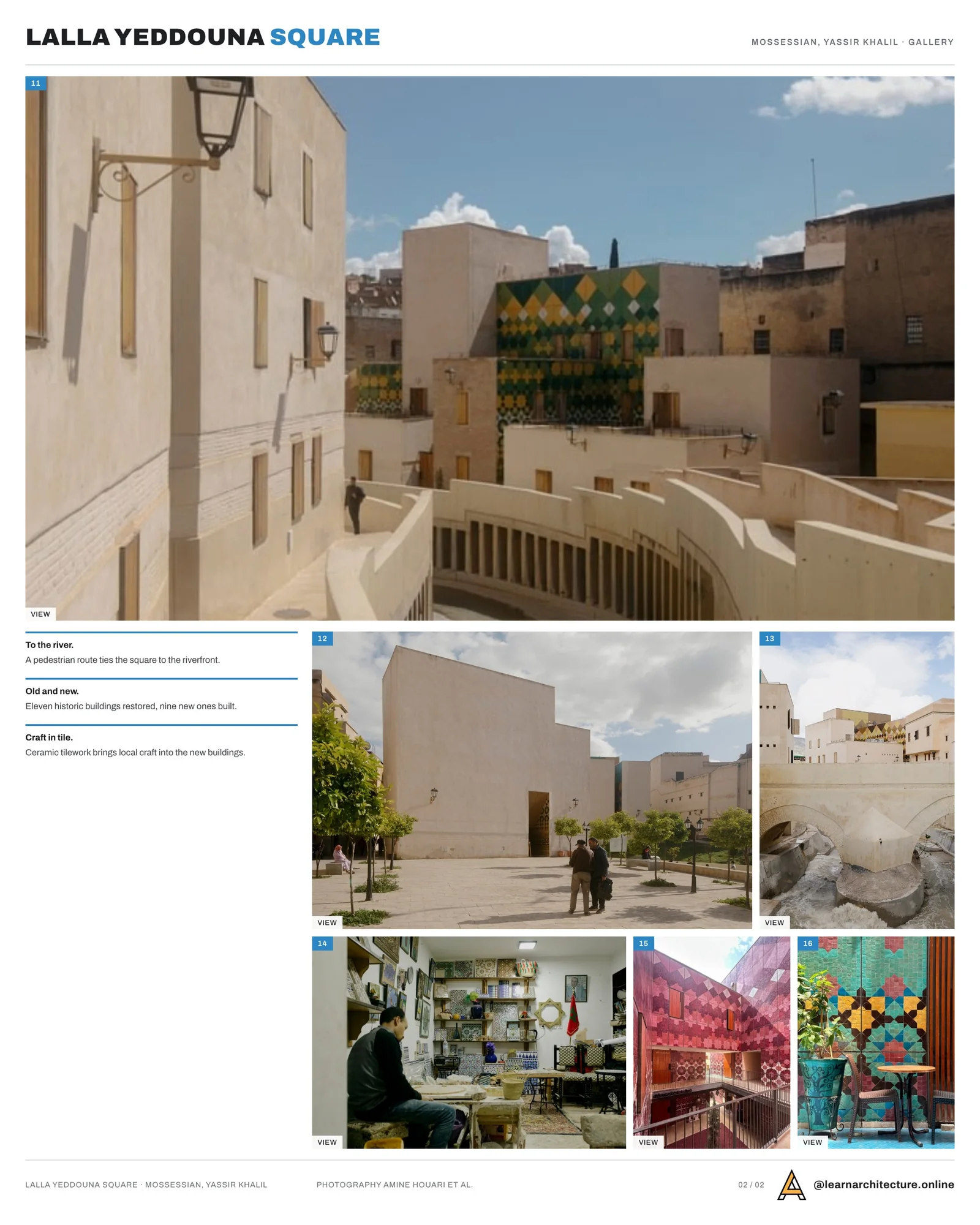 Second presentation board sheet for Lalla Yeddouna Square Revitalization by Mossessian Architecture & Yassir Khalil Studio, laying out the project drawings and images on one page