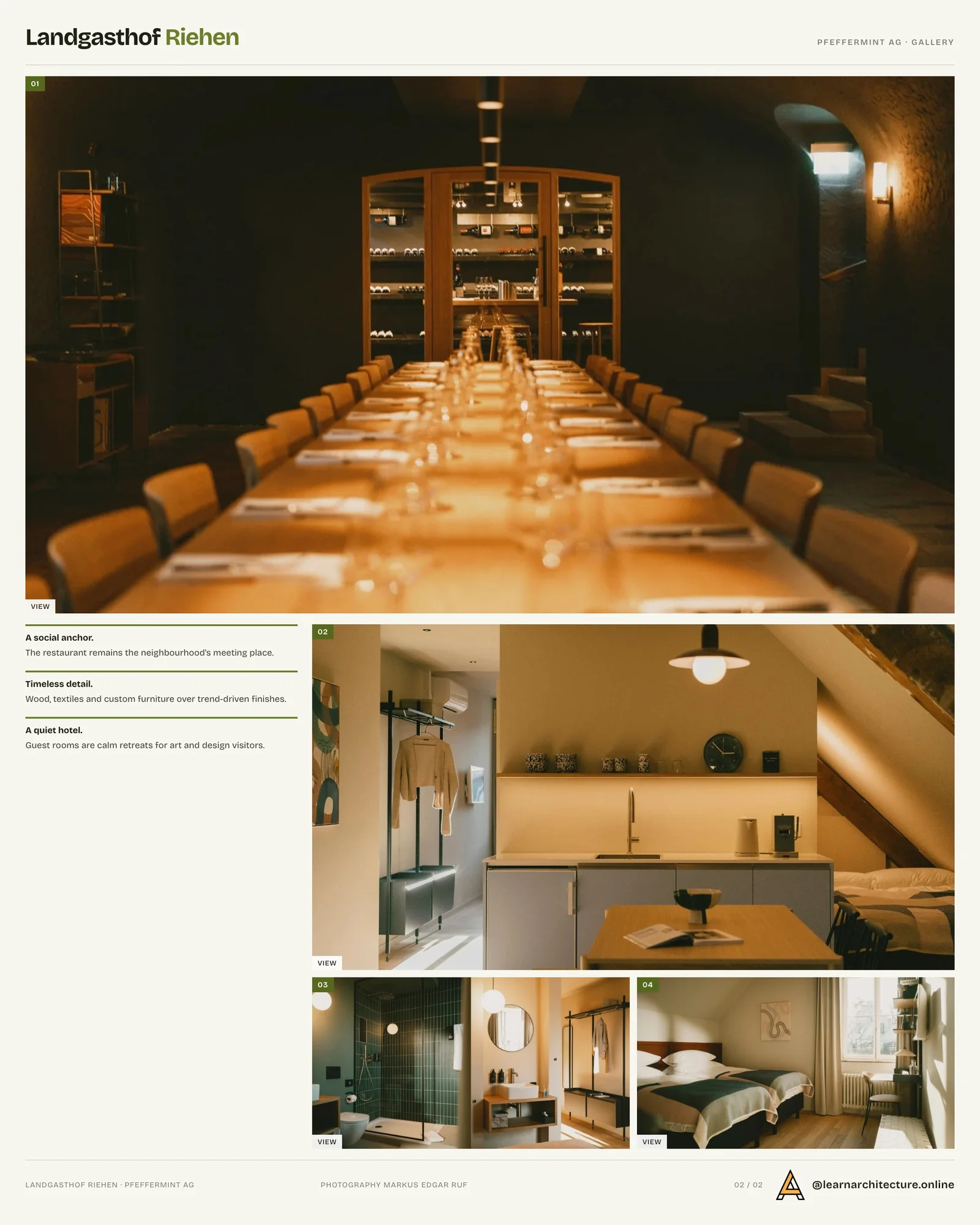Second presentation board sheet for Landgastof Hotel and Restaurant by pfeffermint AG, laying out the project drawings and images on one page
