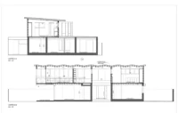 Building sections showing the new wooden floor above the existing rooms, Los Navegantes House