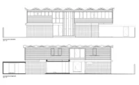 East and west elevations with the undulating roof line over the extension, Los Navegantes House