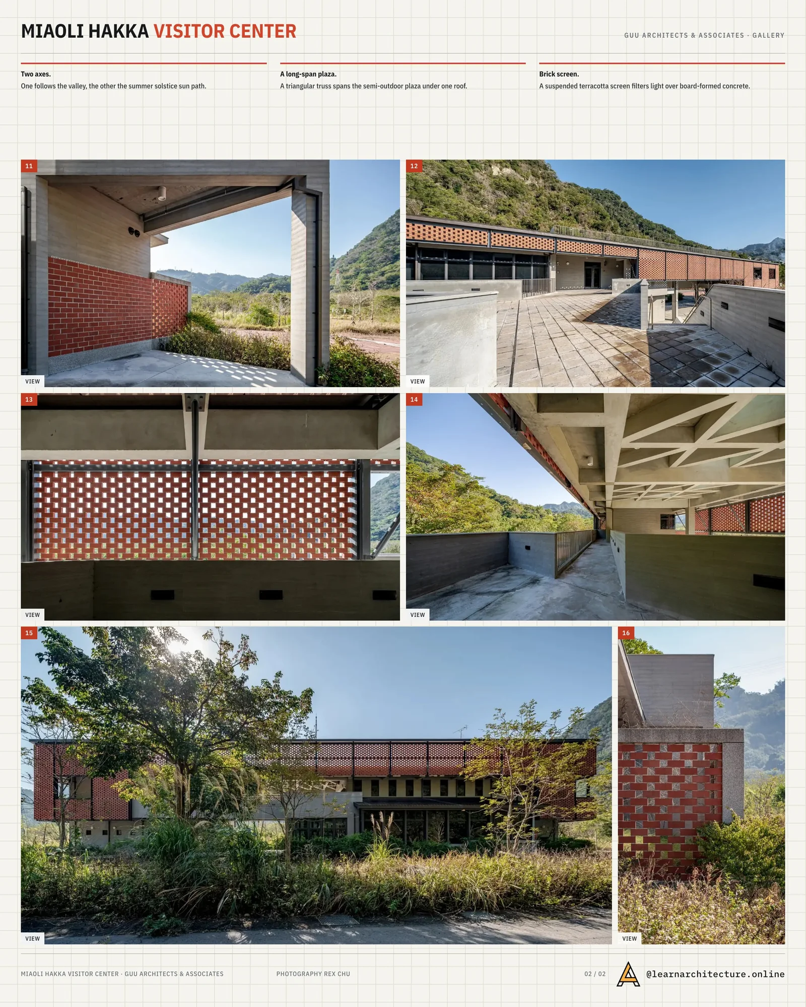 Second presentation board sheet for Miaoli Hakka Literature Garden Visitor Center by Guu Architects & Associates, laying out the project drawings and images on one page