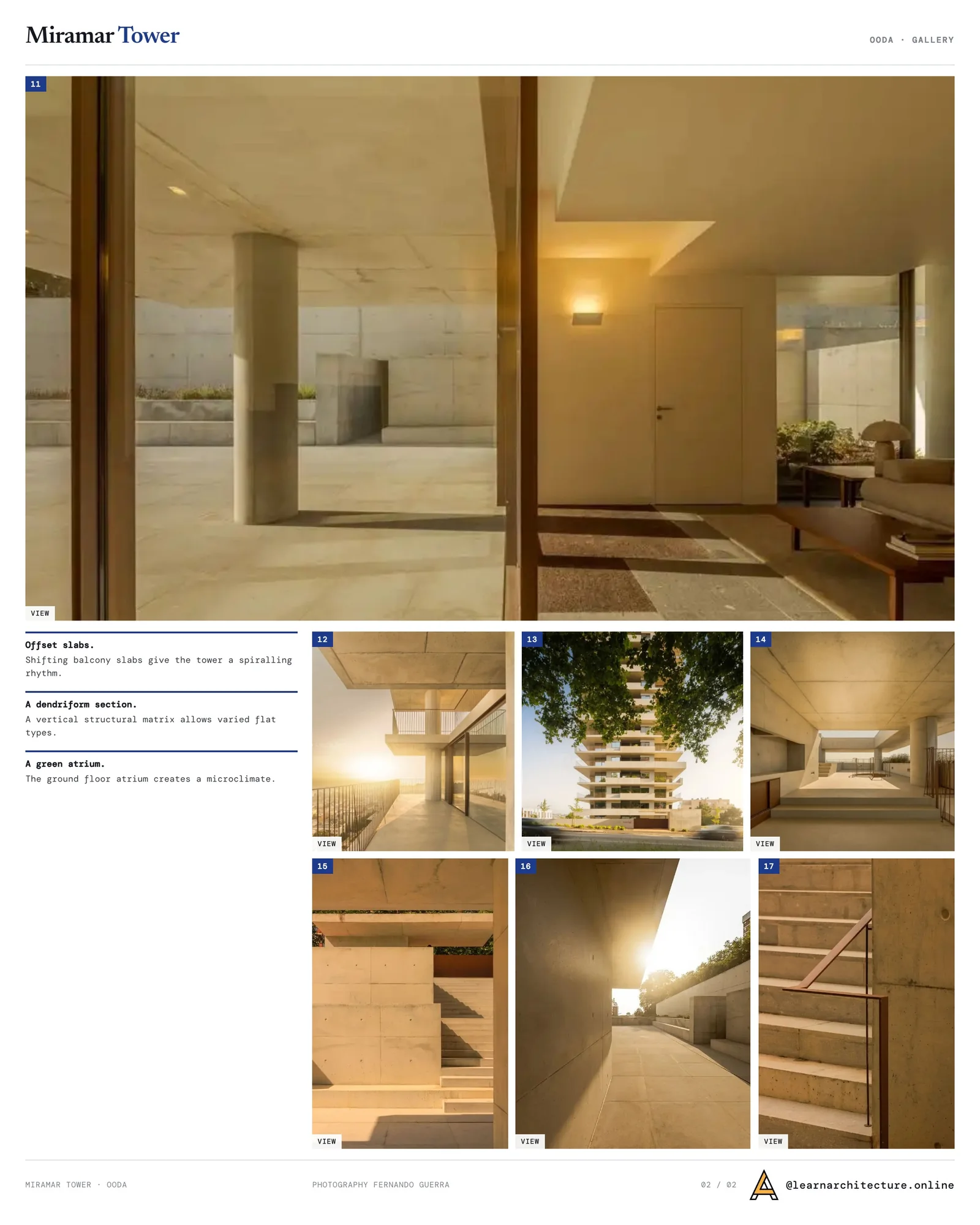 Second presentation board sheet for Miramar Tower by OODA, laying out the project drawings and images on one page