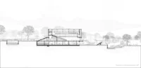 Long section through the theater, the street and the stream valley, Moganshan Liaoyuan Theater by One Design