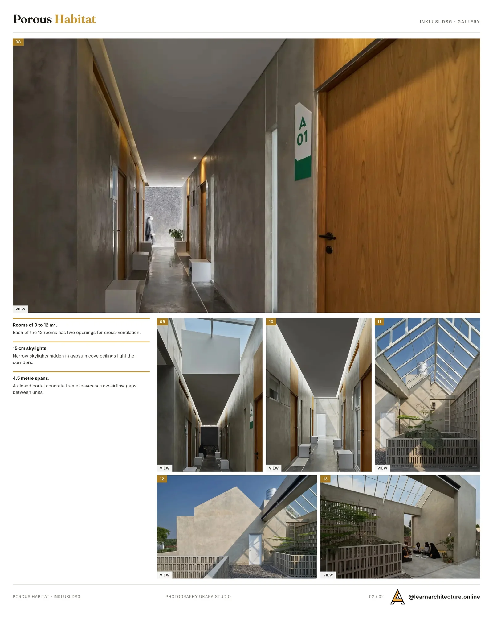 Second presentation board sheet for Porous Habitat by Inklusi.dsg, laying out the project drawings and images on one page