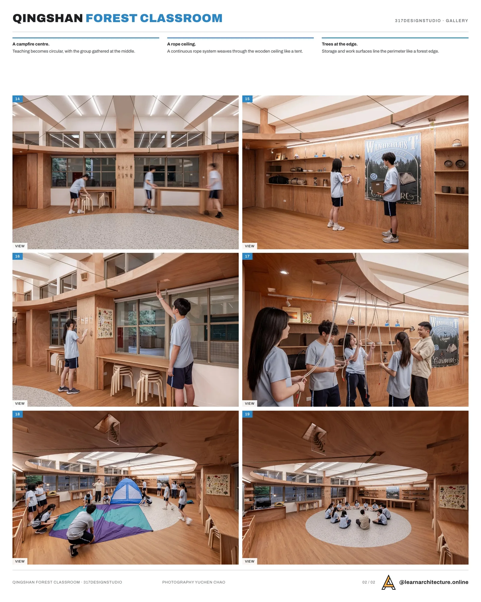 Second presentation board sheet for Qingshan Forest Junior High School Classroom by 317designstudio, laying out the project drawings and images on one page