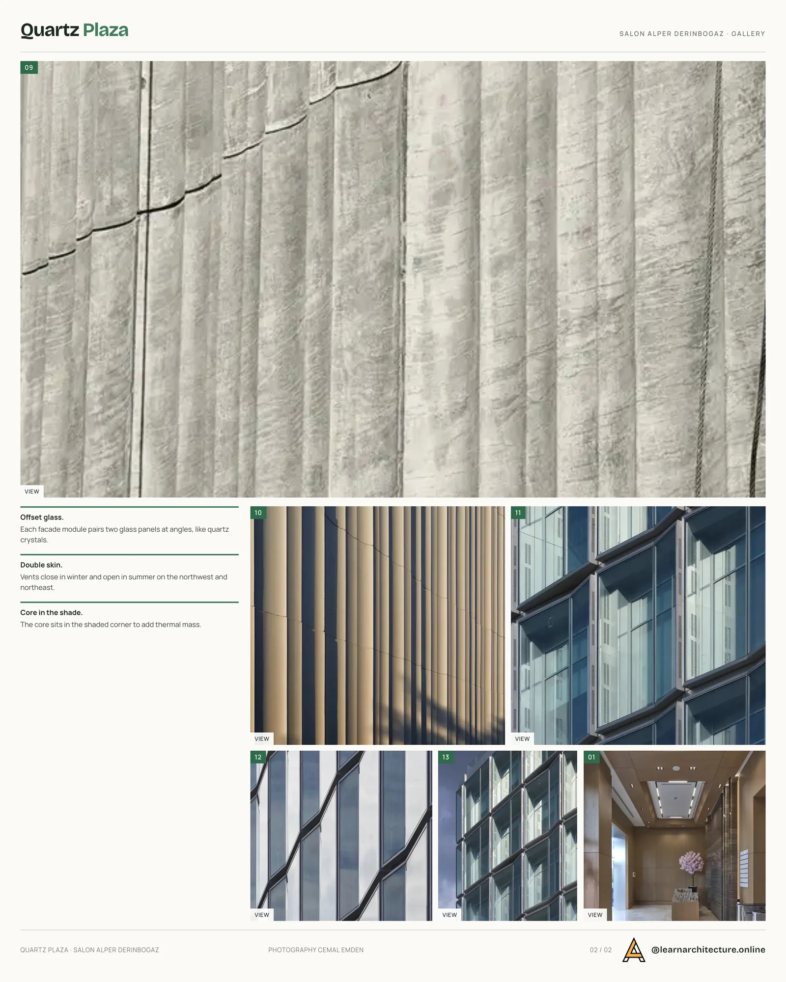 Second presentation board sheet for Quartz Plaza by Salon Alper Derinbogaz, laying out the project drawings and images on one page