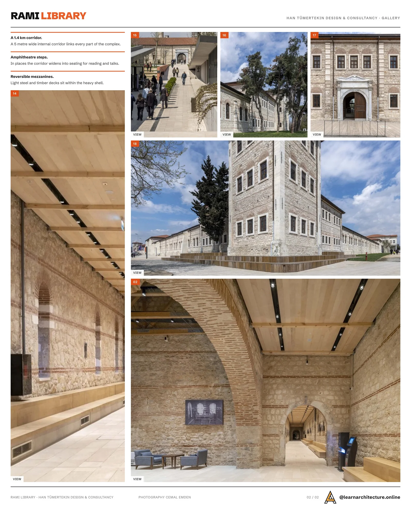 Second presentation board sheet for Rami Library by Han Tümertekin Design & Consultancy, laying out the project drawings and images on one page