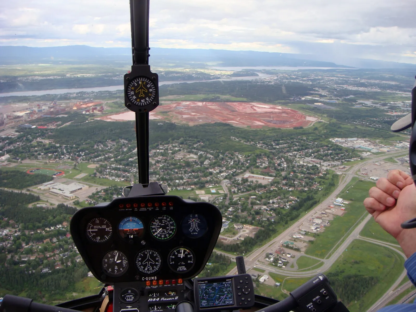 Aerial view of red mud storage ponds at the Arvida aluminium site in Quebec