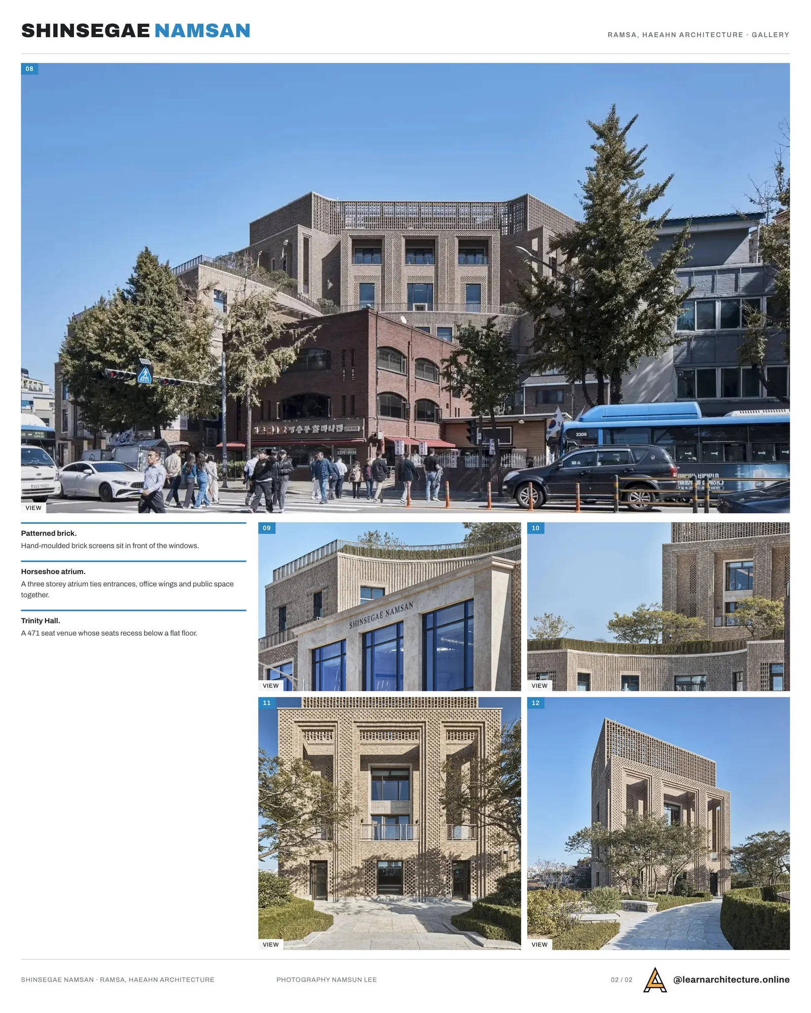 Second presentation board sheet for Shinsegae Namsan Commercial & Offices by Robert A.M. Stern Architects, laying out the project drawings and images on one page