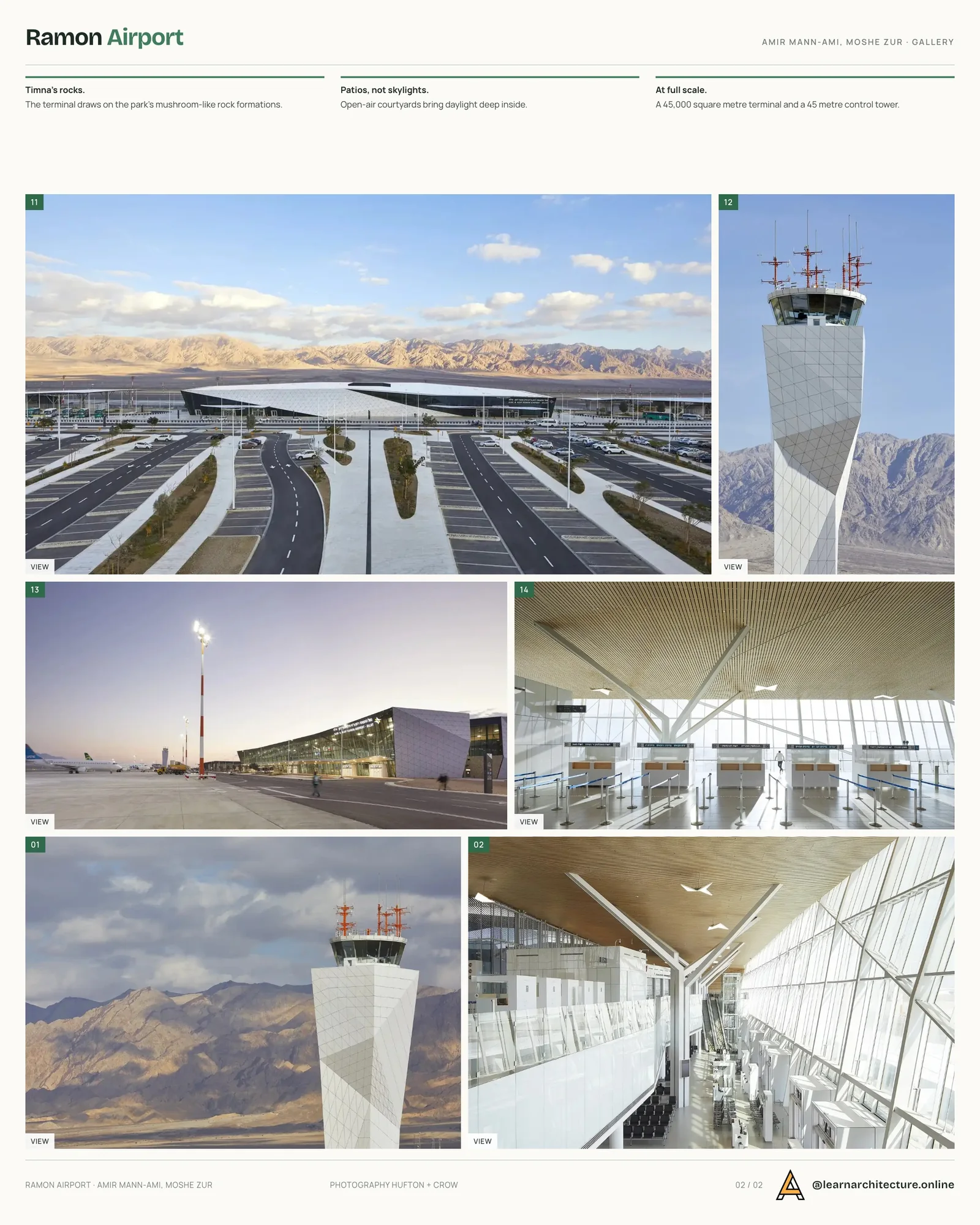 Second presentation board sheet for The Ilan and Asaf Ramon International Airport by Amir Mann-Ami Shinar Architects & Moshe Zur Architects, laying out the project drawings and images on one page