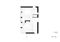 Floor plan of the single storey barn with bedroom, bathroom, kitchen and living area, The Makers Barn by HUTCH design