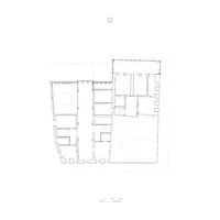 Upper floor plan with the apartments and the renovated house